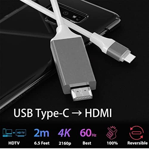 כבל USB-C/PD 4K HDMI תואם לסמסונג גלקסי לשונית A7 Lite עם 2160p@30Hz, כבל 6ft/2M [לבן, תואם 3 תואם]